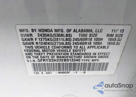 2014 Acura Mdx из США, поврежденный, VIN 5FRYD3H22EB013340